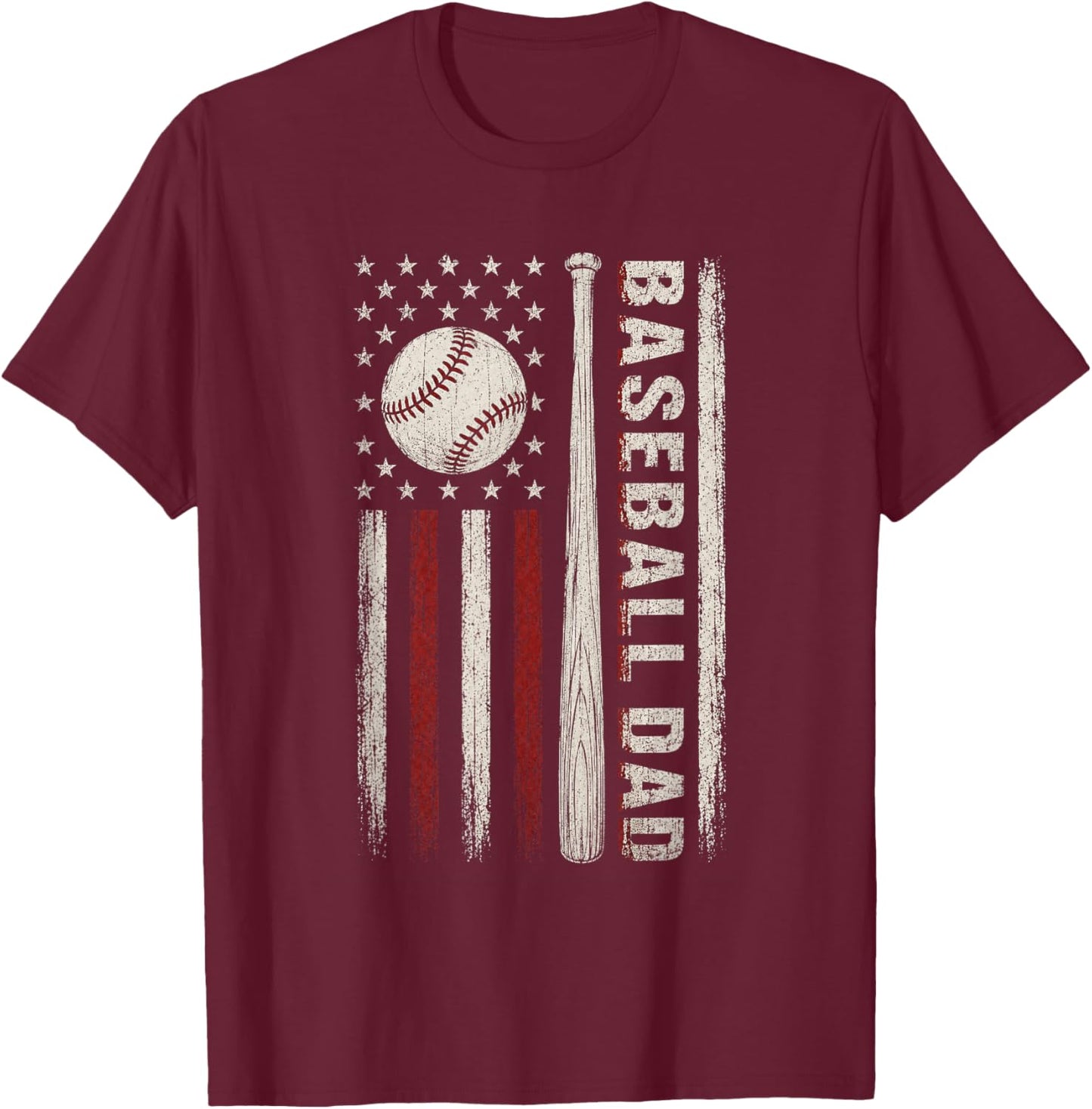 Baseball Dad American Flag Patriotic Game Day USA Flag T-Shirt - T-Shirt | Maroon