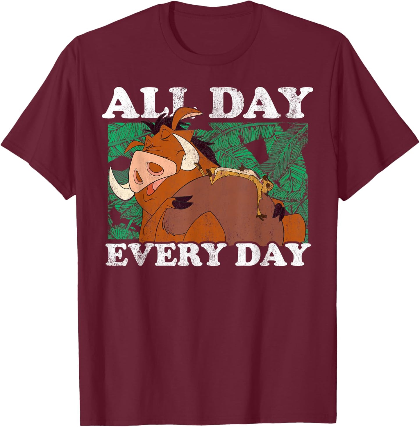 Disney The Lion King Timon & Pumbaa All Day Text Poster T-Shirt - T-Shirt | Maroon
