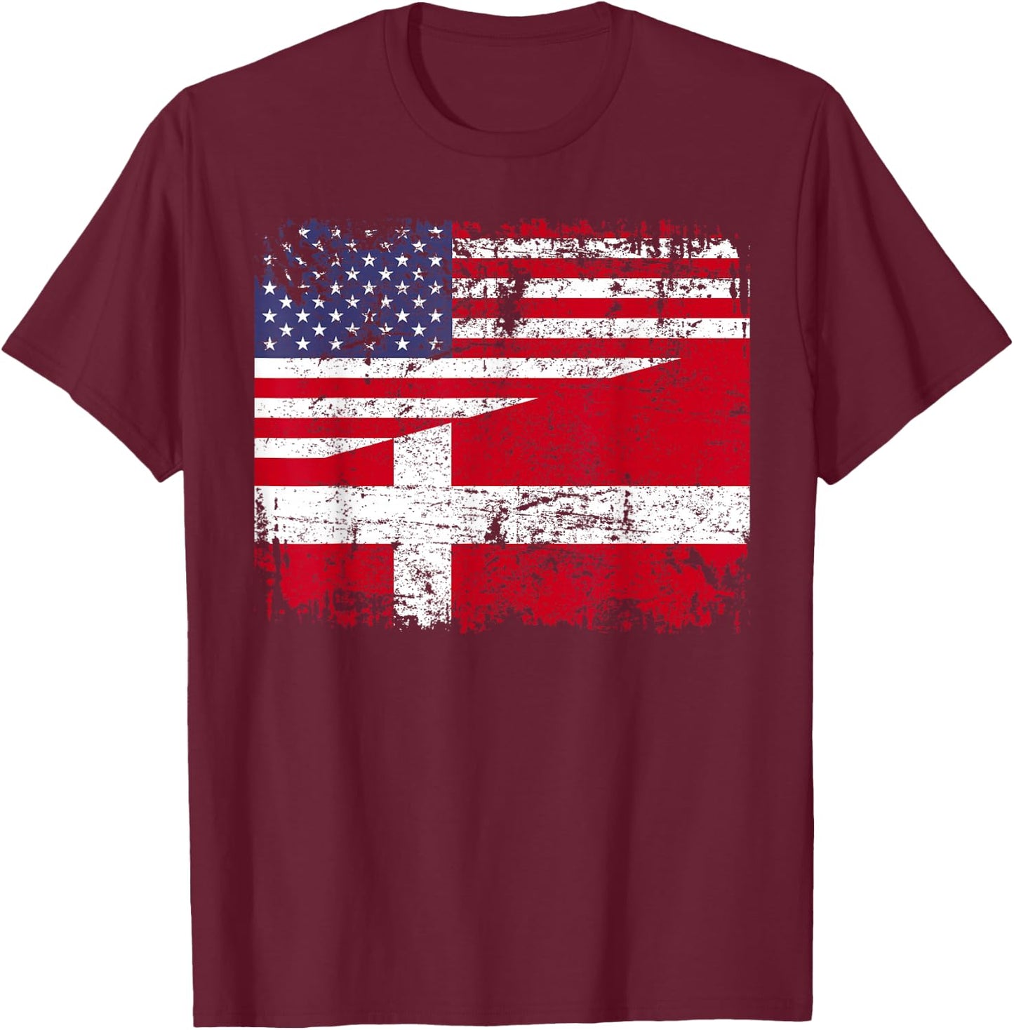 DANISH ROOTS | Half American Flag | DENMARK T-Shirt - T-Shirt | Maroon