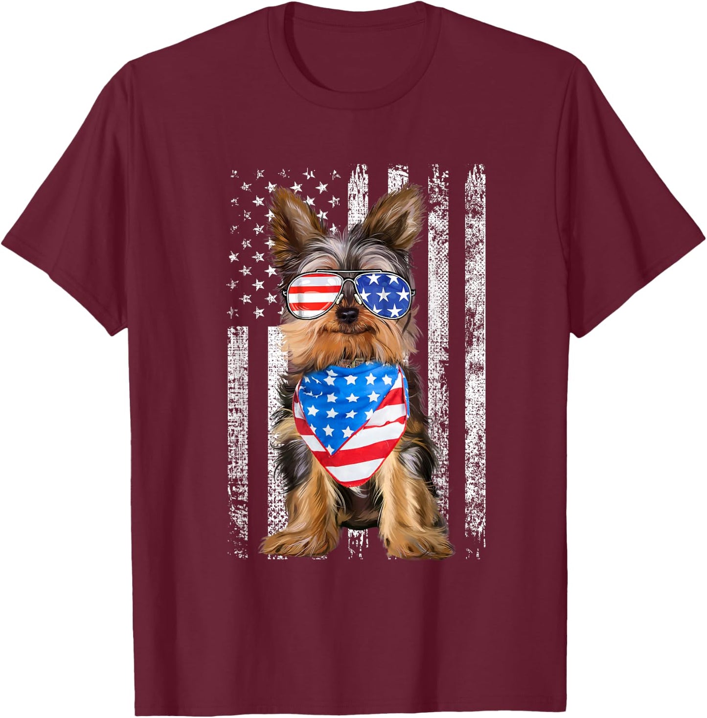 Yorkshire American Flag Patriotic Yorkie Dog 4th of July T-Shirt - T-Shirt | Maroon