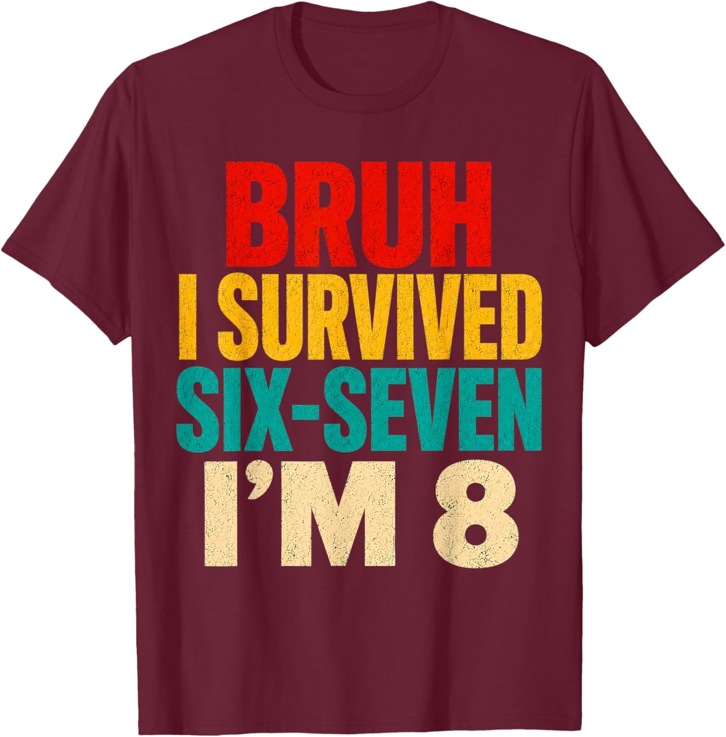 8th Birthday I Survived 6 7 Now I’m 8 Girls Boys Birthday T-Shirt - T-Shirt | Maroon