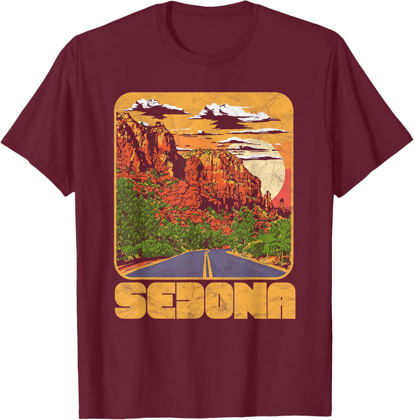 Retro Sedona Arizona Vintage Road Trip Outdoors Graphic T-Shirt - T-Shirt | Maroon
