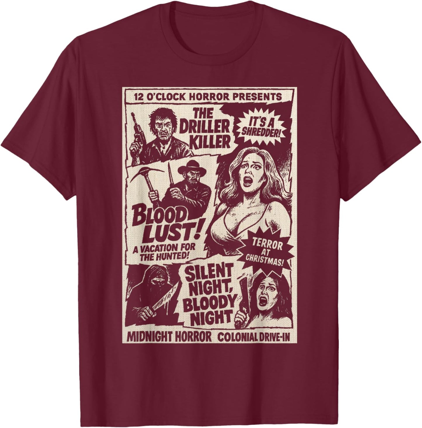 Midnight Horror Show Retro Drive in Slasher Cult Classic T-Shirt - T-Shirt | Maroon