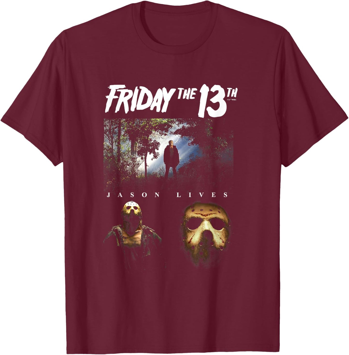 Friday The 13th Iconic Jason Voorhees Lives Big Chest Poster T-Shirt - T-Shirt | Maroon