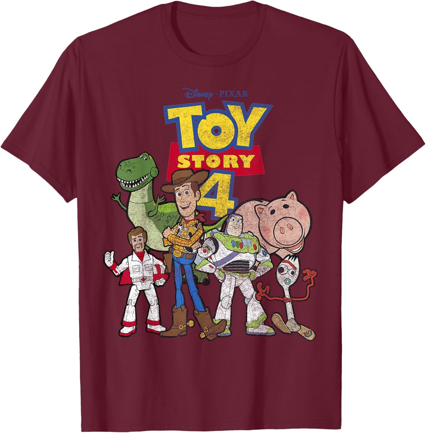 Disney Pixar Toy Story 4 New Group Shot Movie Logo Poster T-Shirt - T-Shirt | Maroon