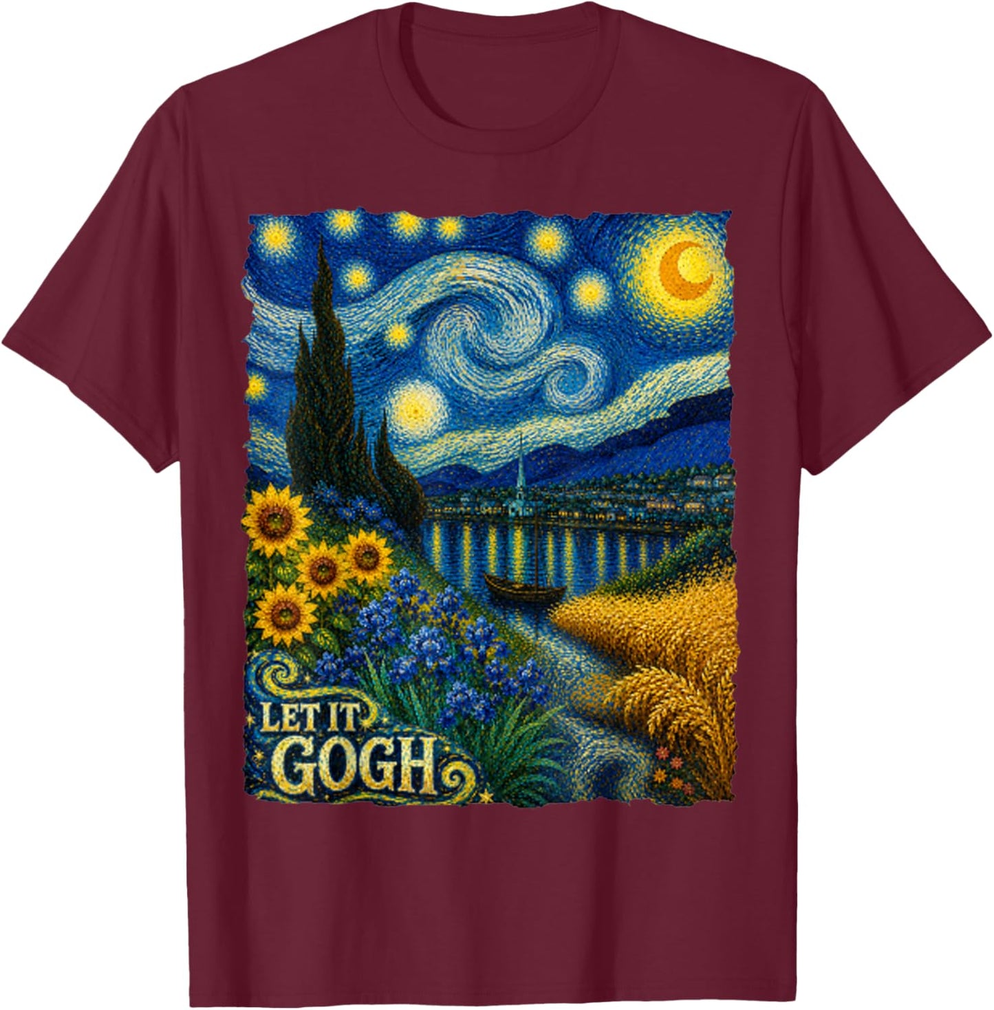 Let it Gogh Vincent Van Gogh Starry Night Gift Women T-Shirt - T-Shirt | Maroon