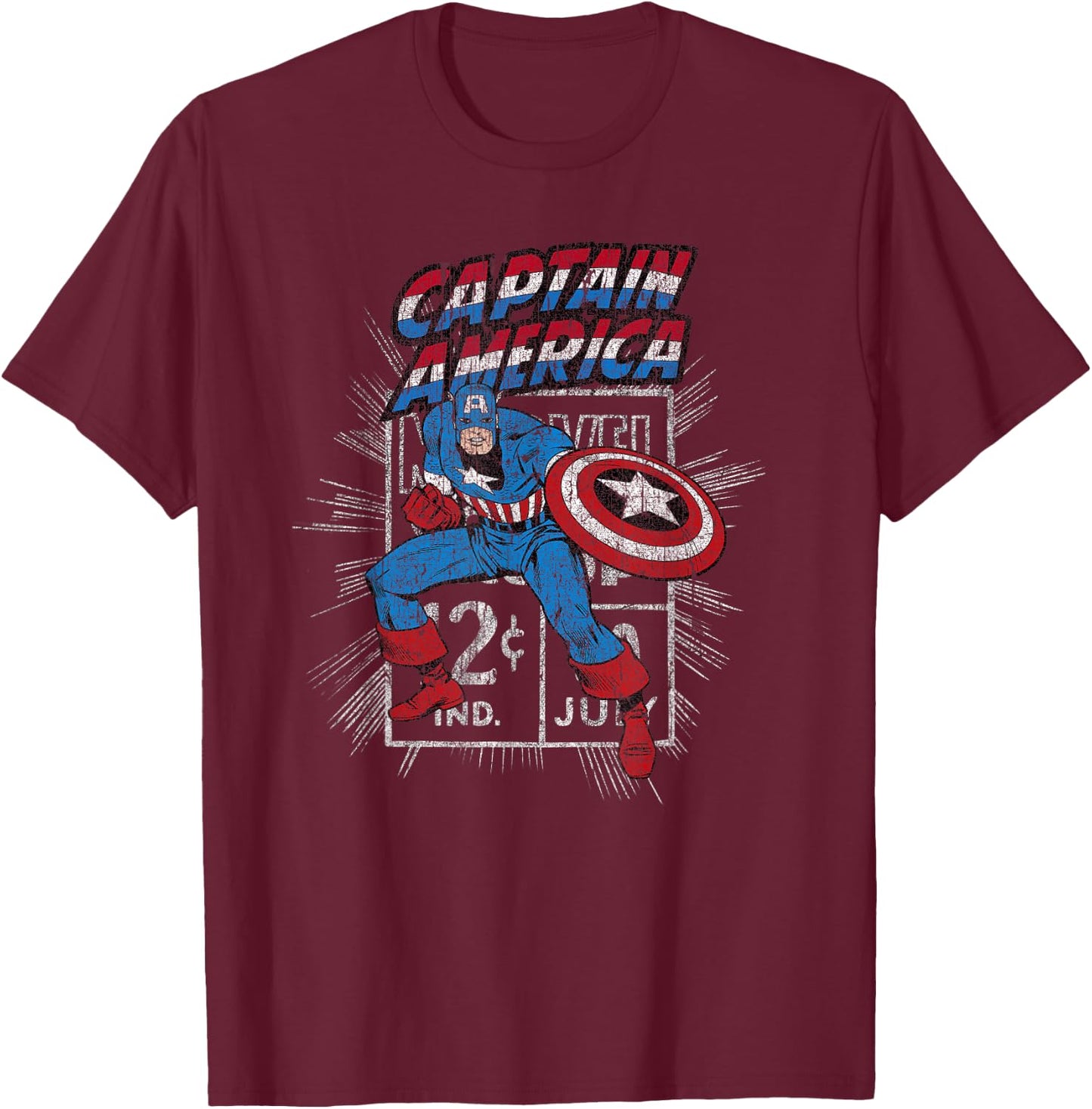 Marvel Avengers Captain America Comic Vintage Sketch T-Shirt - T-Shirt | Maroon