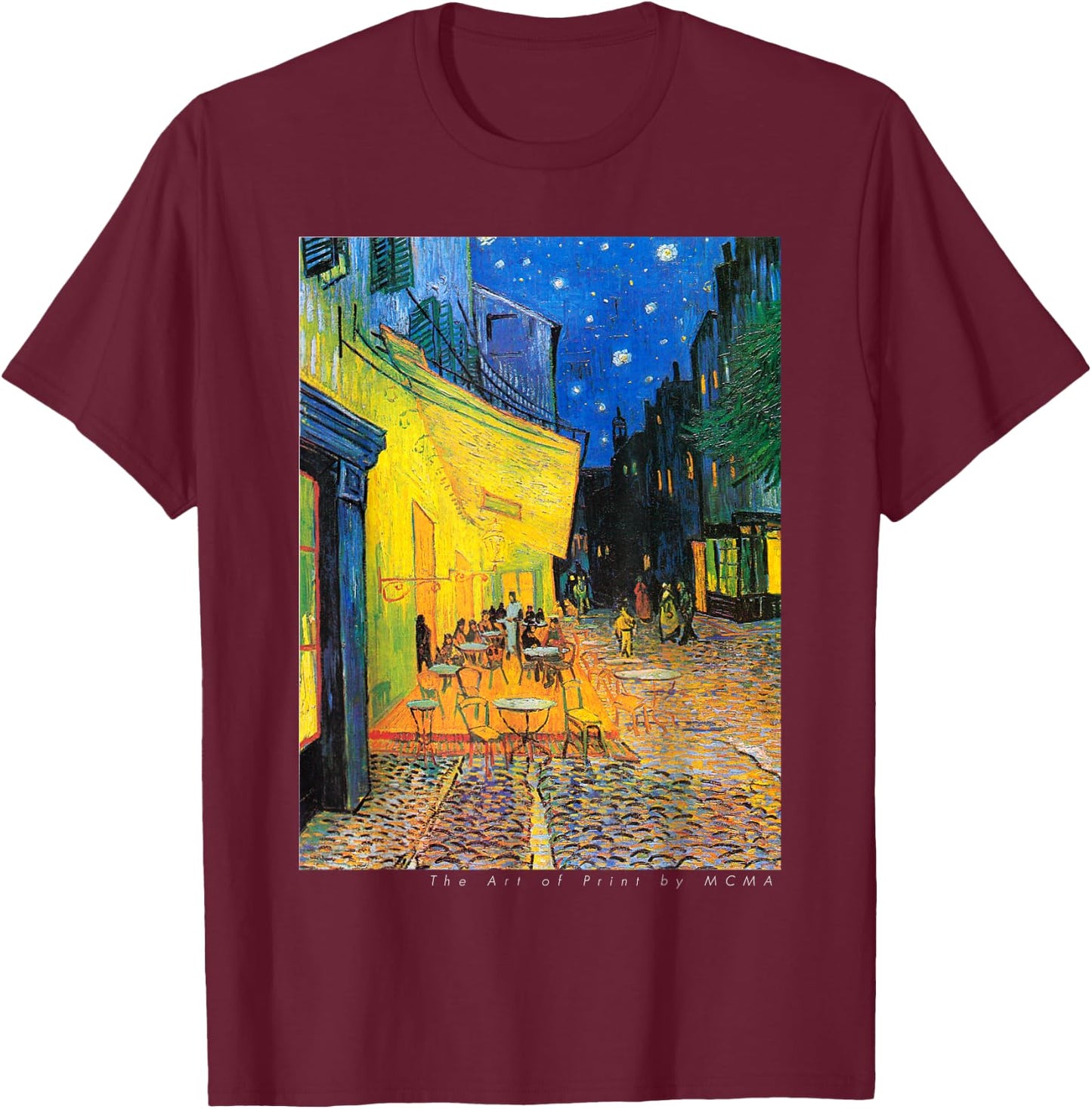 Cafe Terrace at Night, Van Gogh, Art Print T-Shirt - T-Shirt | Maroon