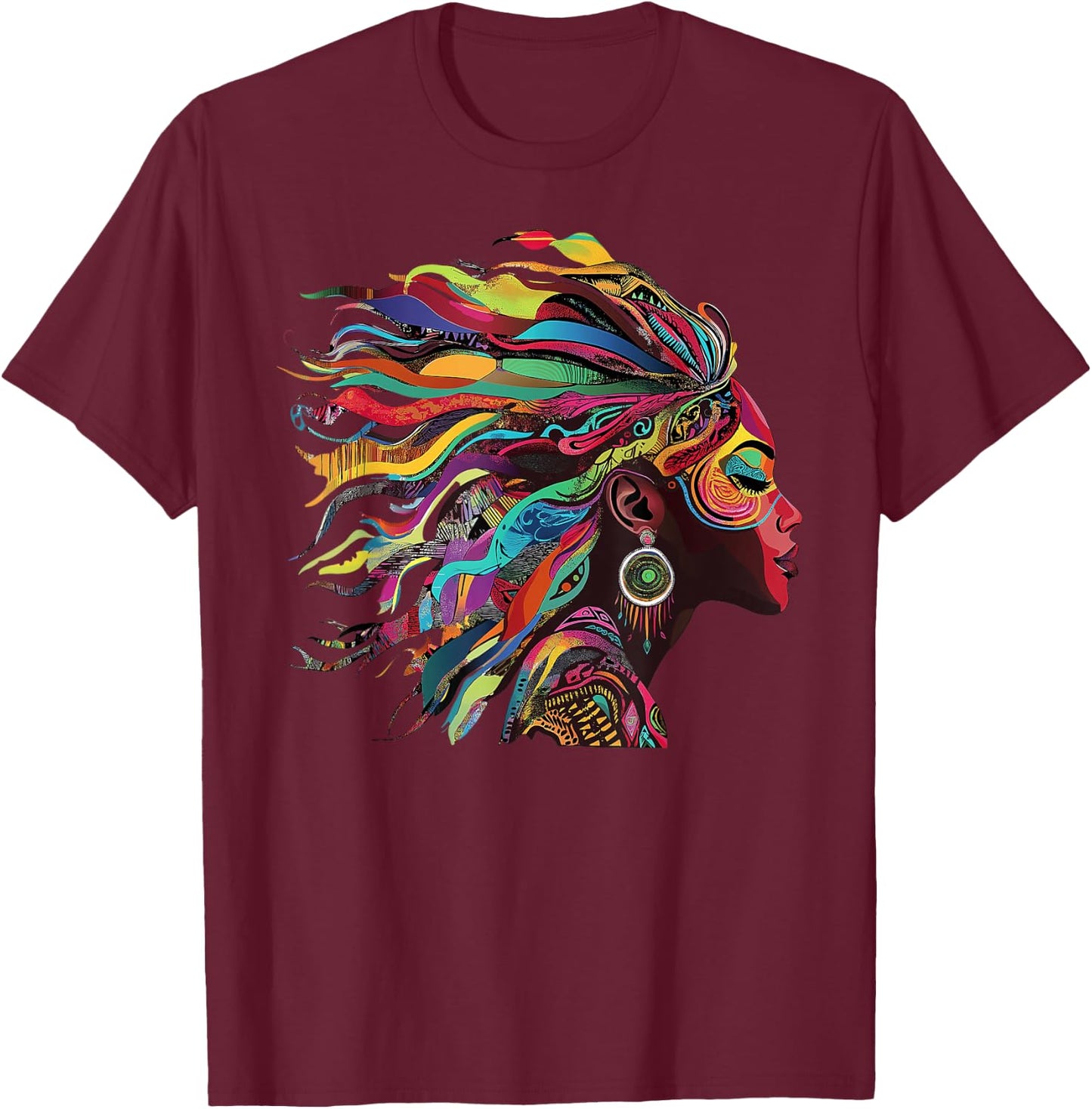 Woman Natural Roots Hair Rainbow Dashiki African Tribal T-Shirt - T-Shirt | Maroon