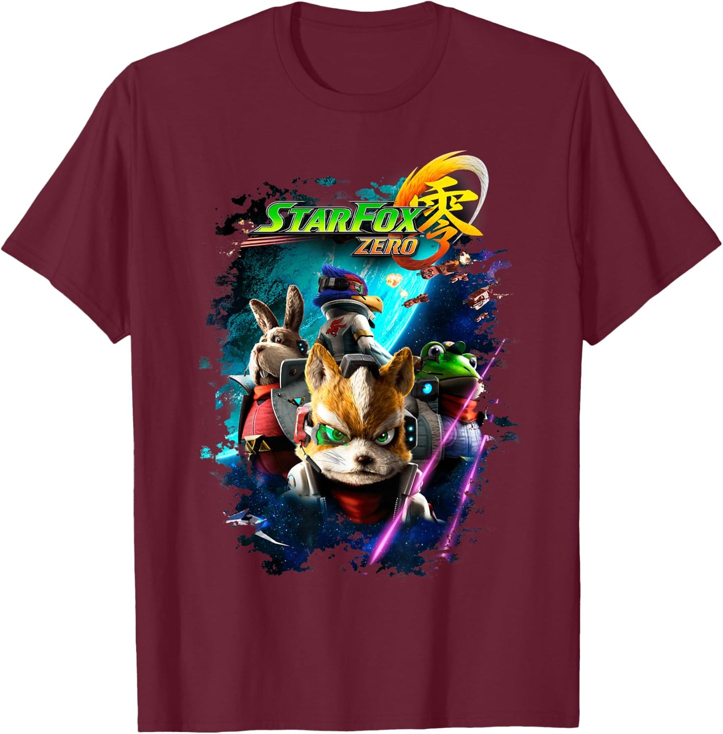 Star Fox Zero Logo Space Group Shot Shadow Graphic T-Shirt - T-Shirt | Maroon