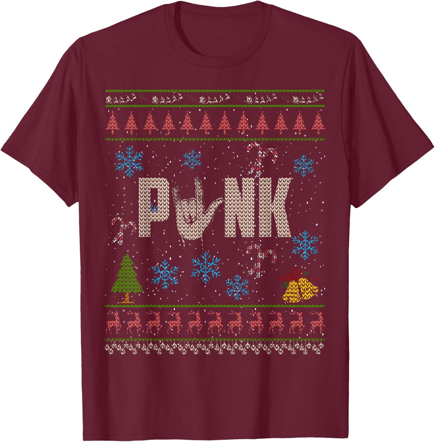 Punk Rock Christmas Ugly Shirt Punk Shirt T-Shirt - T-Shirt | Maroon