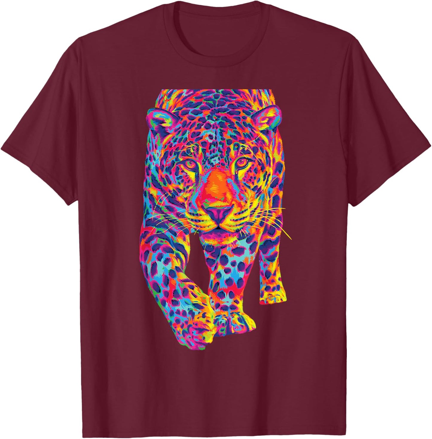 Rainbow Jaguar Abstract Colorful Cat Lover T-Shirt - T-Shirt | Maroon
