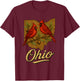 Ohio Cardinal Birds with State Outline Nature Art T-Shirt - T-Shirt | Maroon