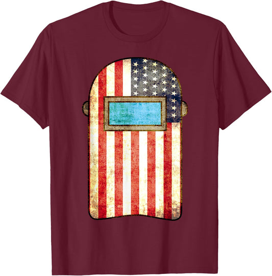 Vintage Welding USA Flag Funny US Welder 4th of July Outfit T-Shirt - T-Shirt | Maroon