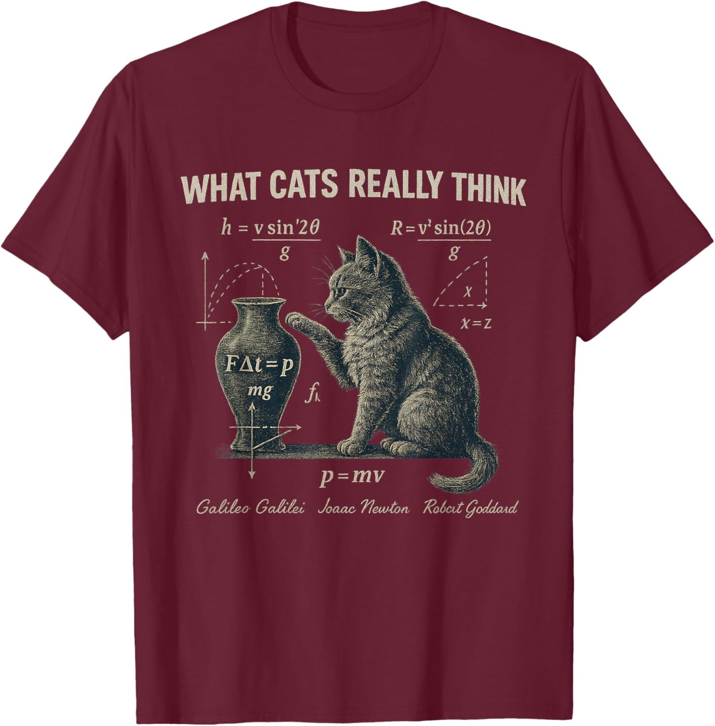 What Cats Really Think Funny Science Cat Vintage Physics T-Shirt - T-Shirt | Maroon