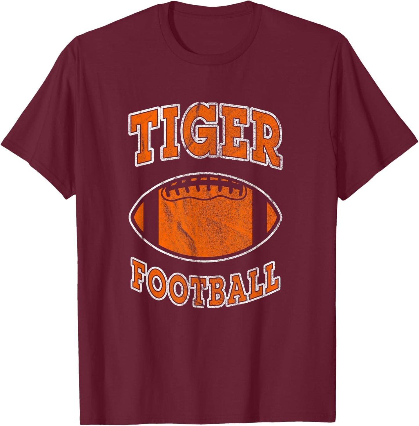 Tiger Football Vintage Distressed T-Shirt - T-Shirt | Maroon