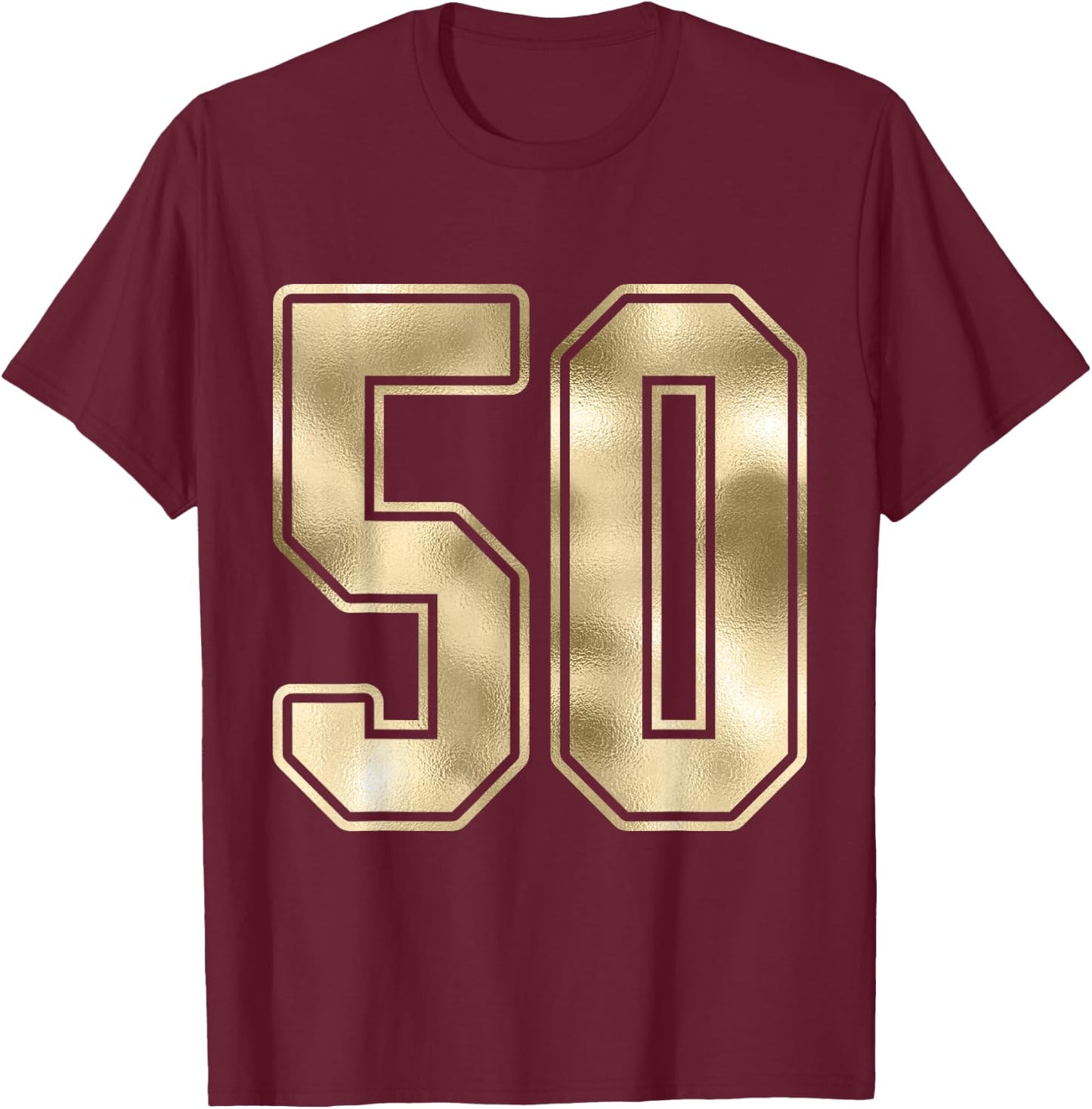 #50 Outline Number 50 Sports Fan Jersey Style T-Shirt - T-Shirt | Maroon