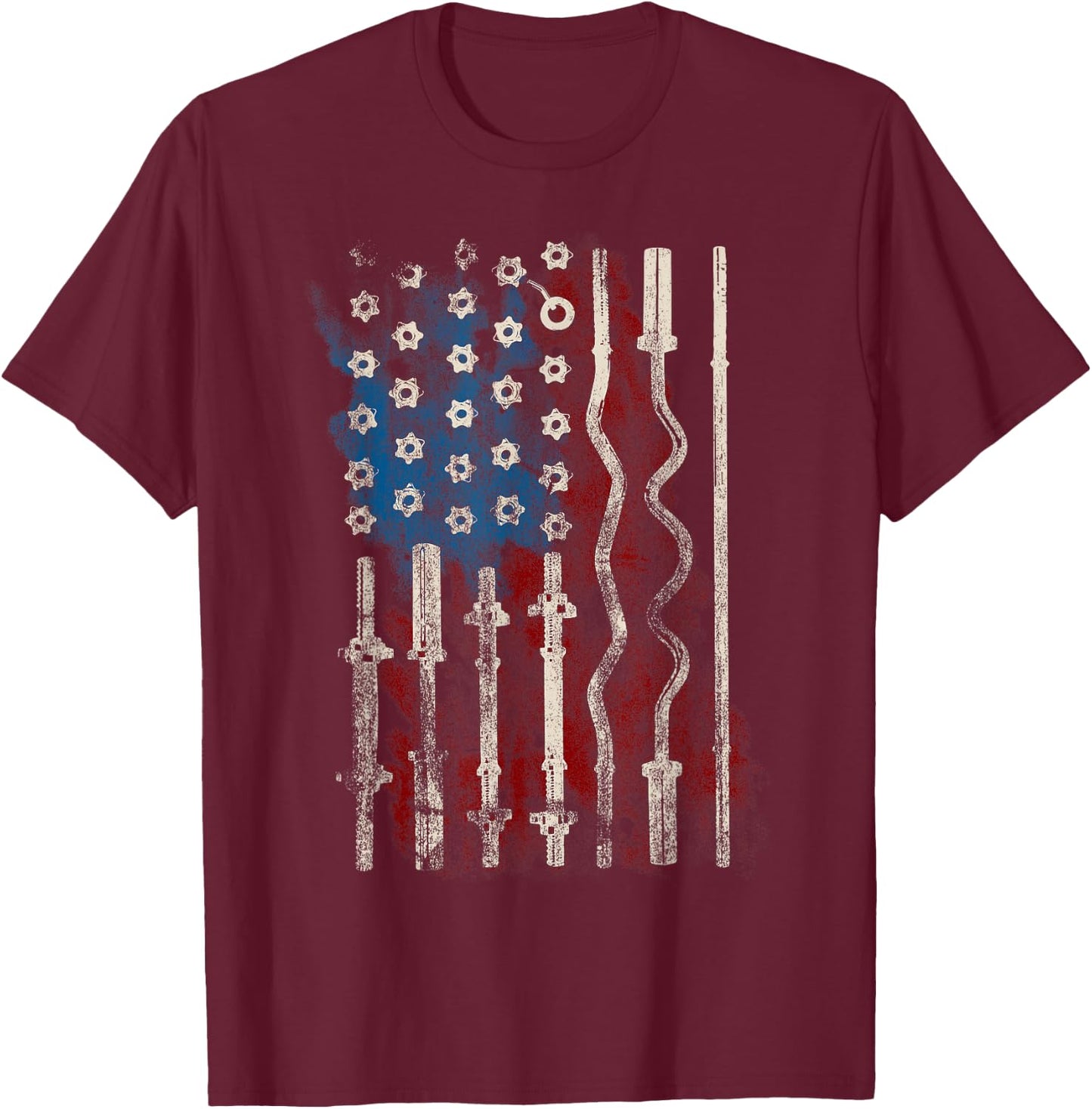 Patriotic American Flag Gym T Shirt for Weight Lifters T-Shirt - T-Shirt | Maroon