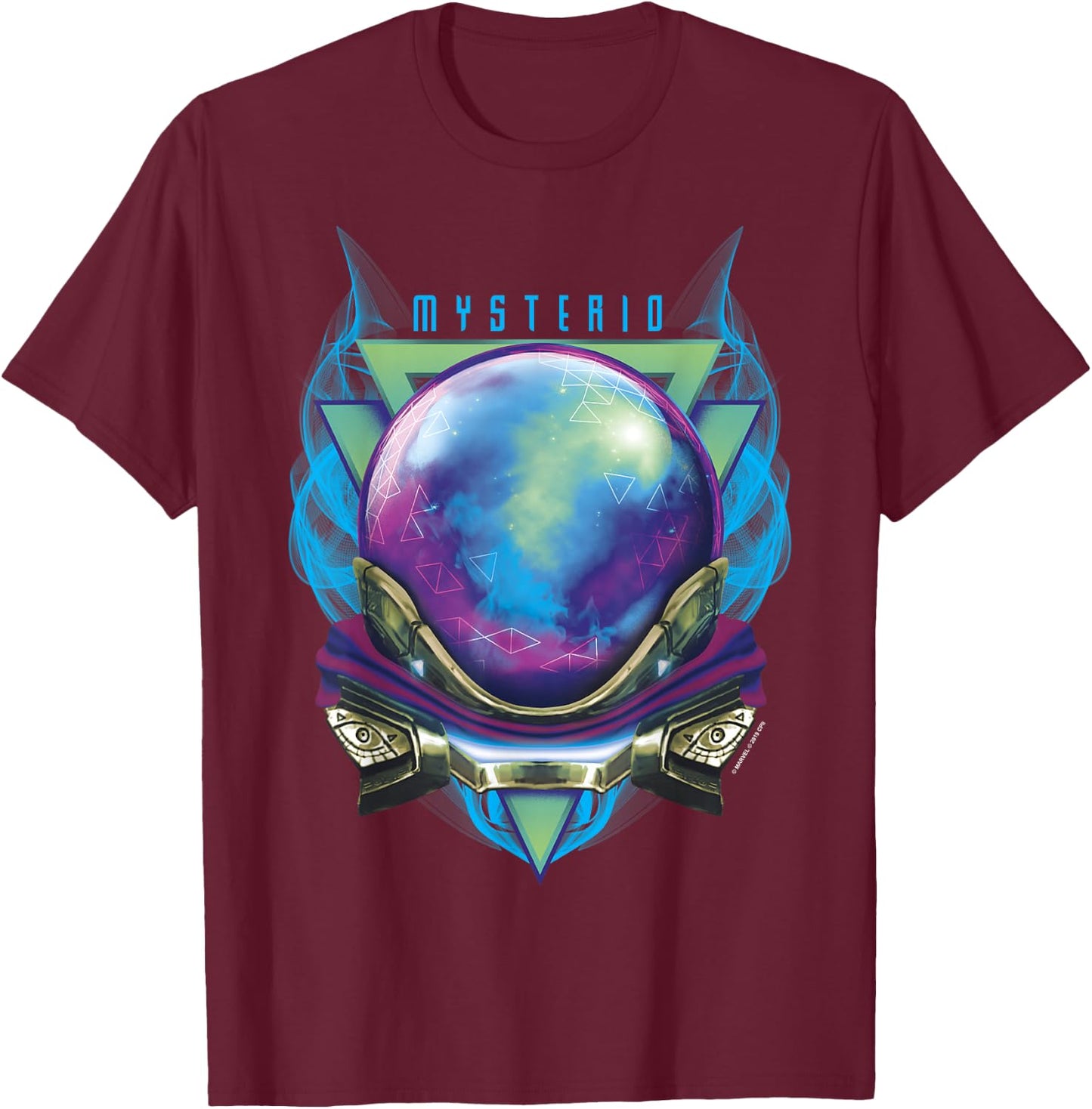 Marvel Spider-Man Far from Home Mysterio Badge Bust T-Shirt - T-Shirt | Maroon