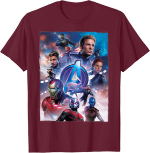 Marvel Avengers Endgame Main Character Poster Small T-Shirt - T-Shirt | Maroon
