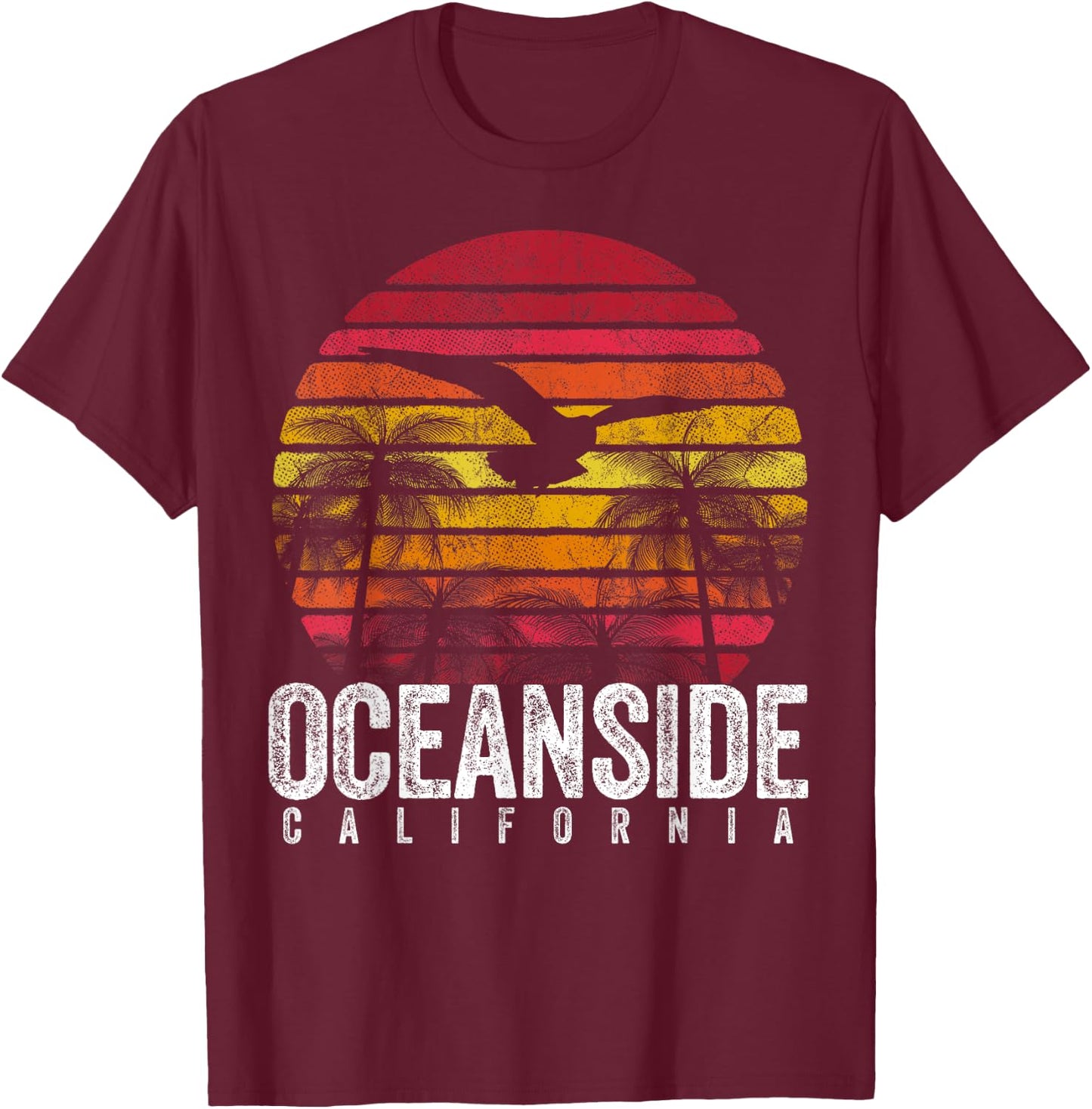 Oceanside California CA Vintage Retro Distressed Style T-Shirt - T-Shirt | Maroon