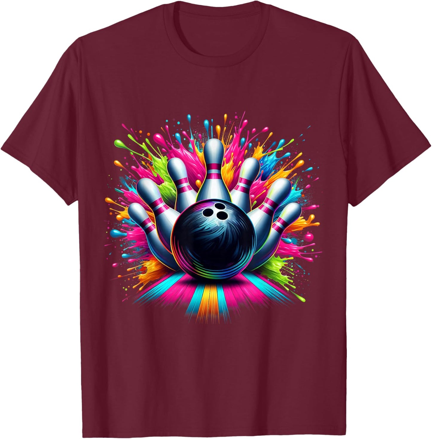 Colorful Bowling Game Day Bowling Cute Vibrant Color T-Shirt - T-Shirt | Maroon