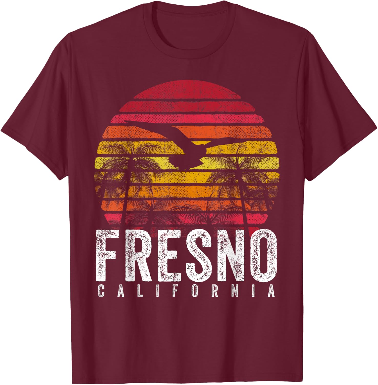 Fresno California CA Vintage Retro Distressed Style Gift T-Shirt - T-Shirt | Maroon