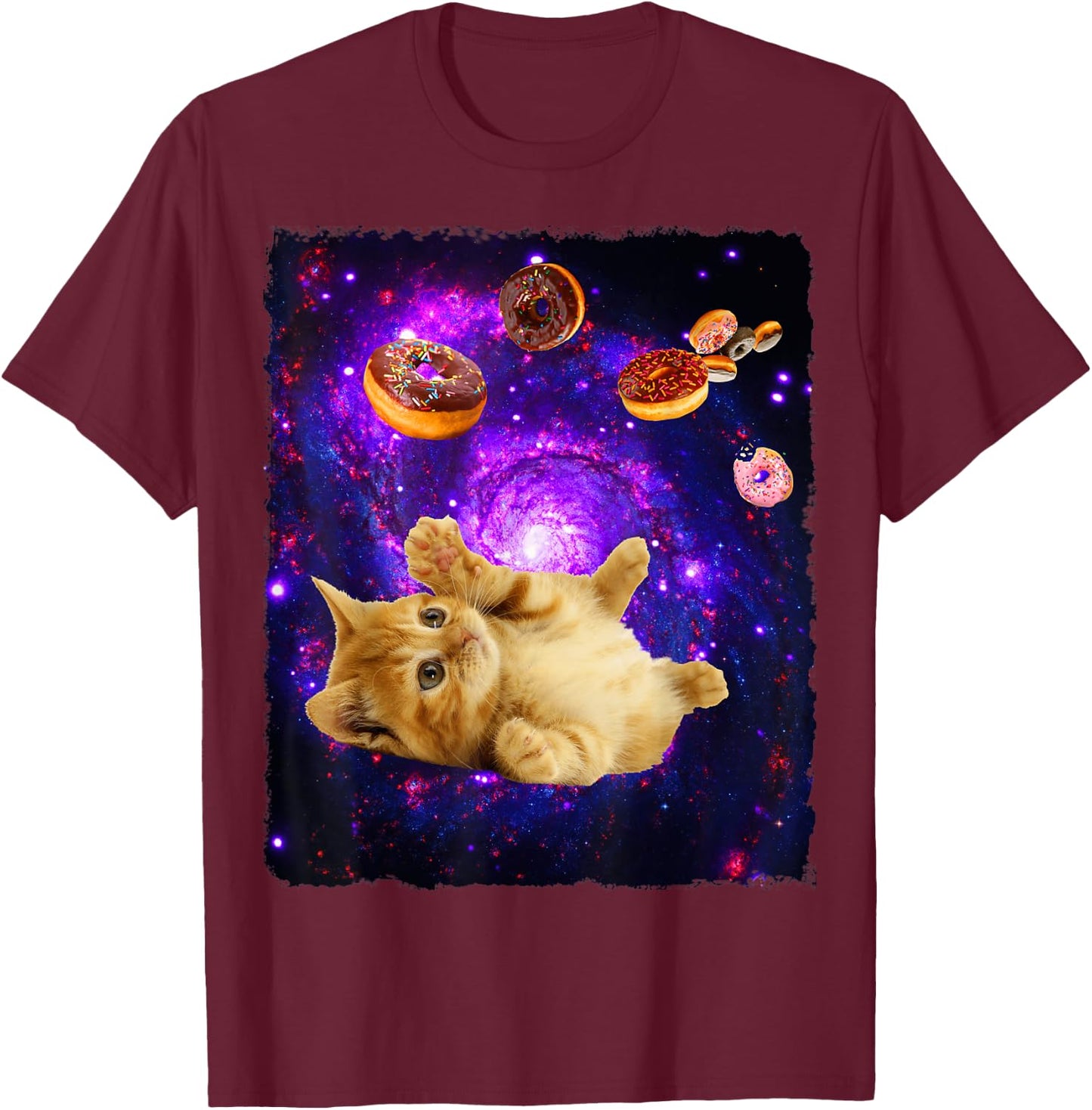 Space Cat Doughnut Shirt Super Flying Kitty Galaxy T Shirt T-Shirt - T-Shirt | Maroon
