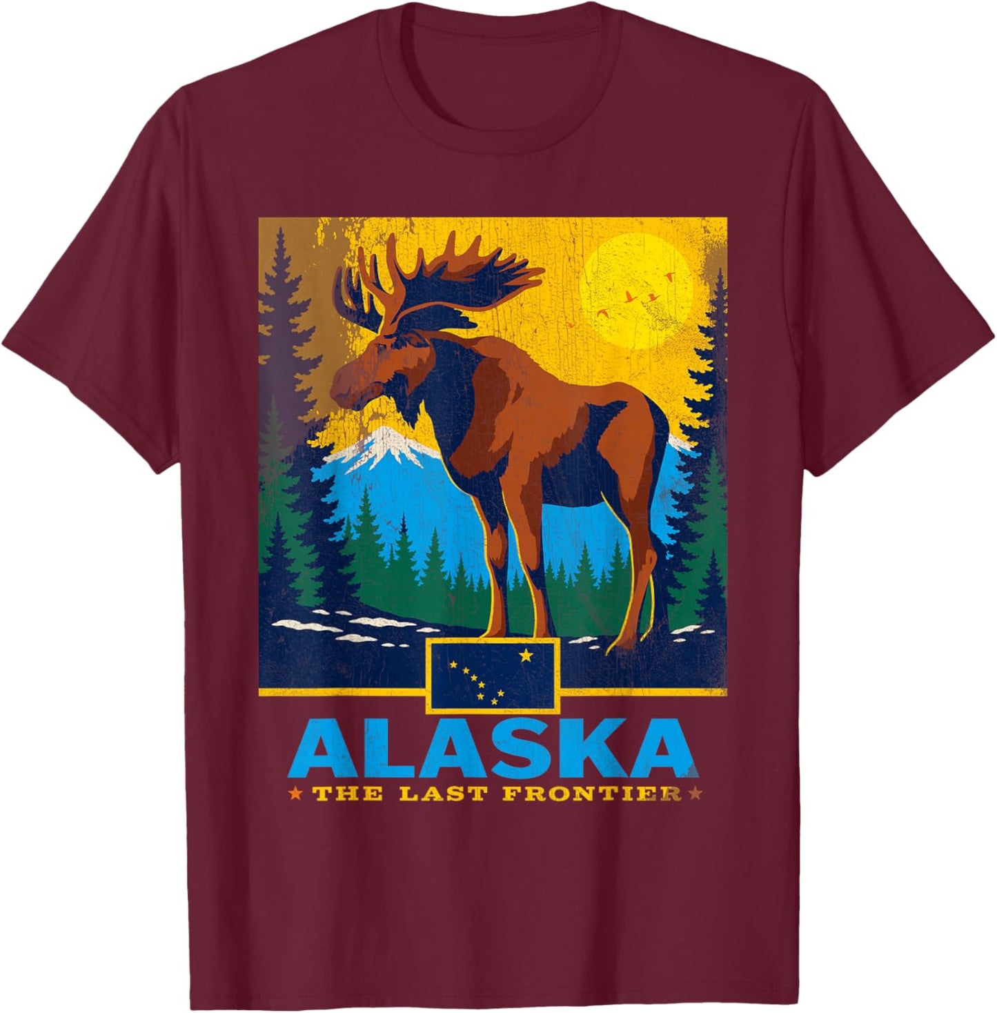 Alaska The Last Frontier Moose Wildlife Travel Souvenir Gift T-Shirt - T-Shirt | Maroon