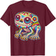 Cute Sugar Skull Frog Day of the Dead Colorful Skeleton Art T-Shirt - T-Shirt | Maroon