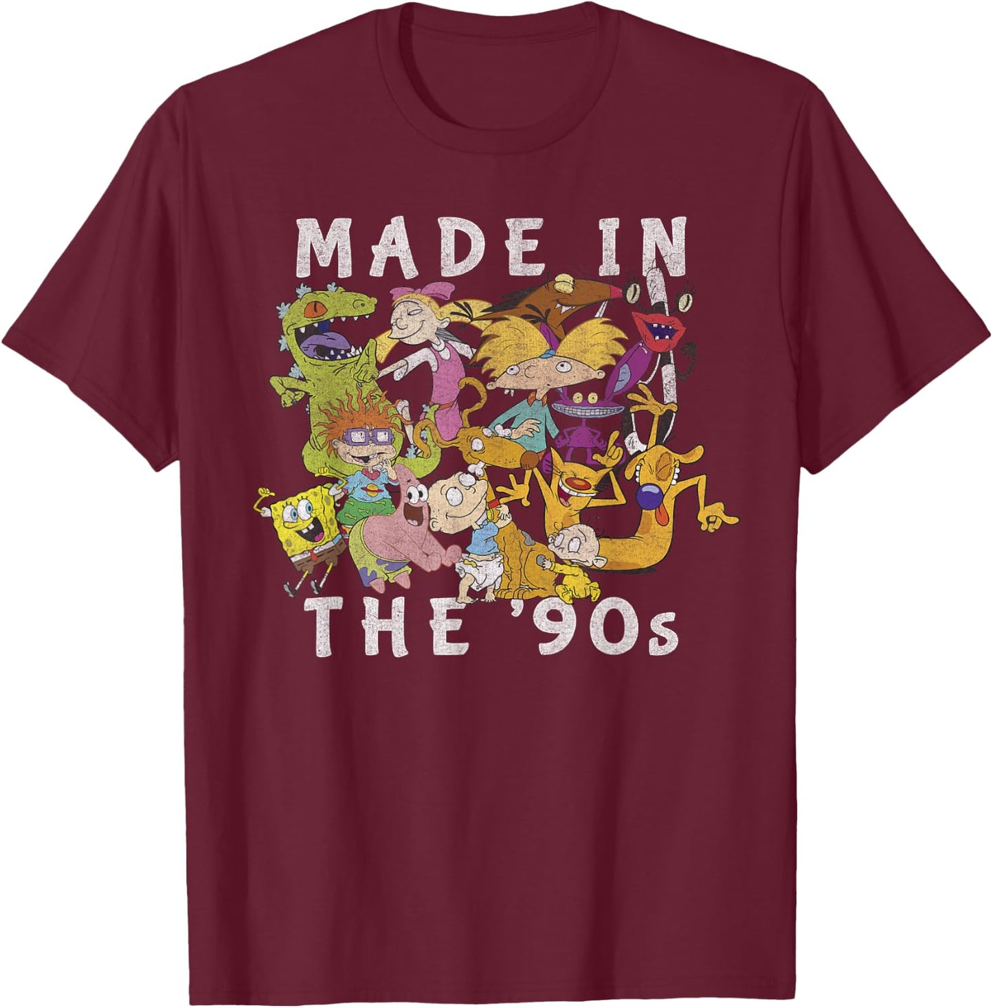 Nickelodeon Made in The 90's Faded Character Collage T-Shirt - T-Shirt | Maroon