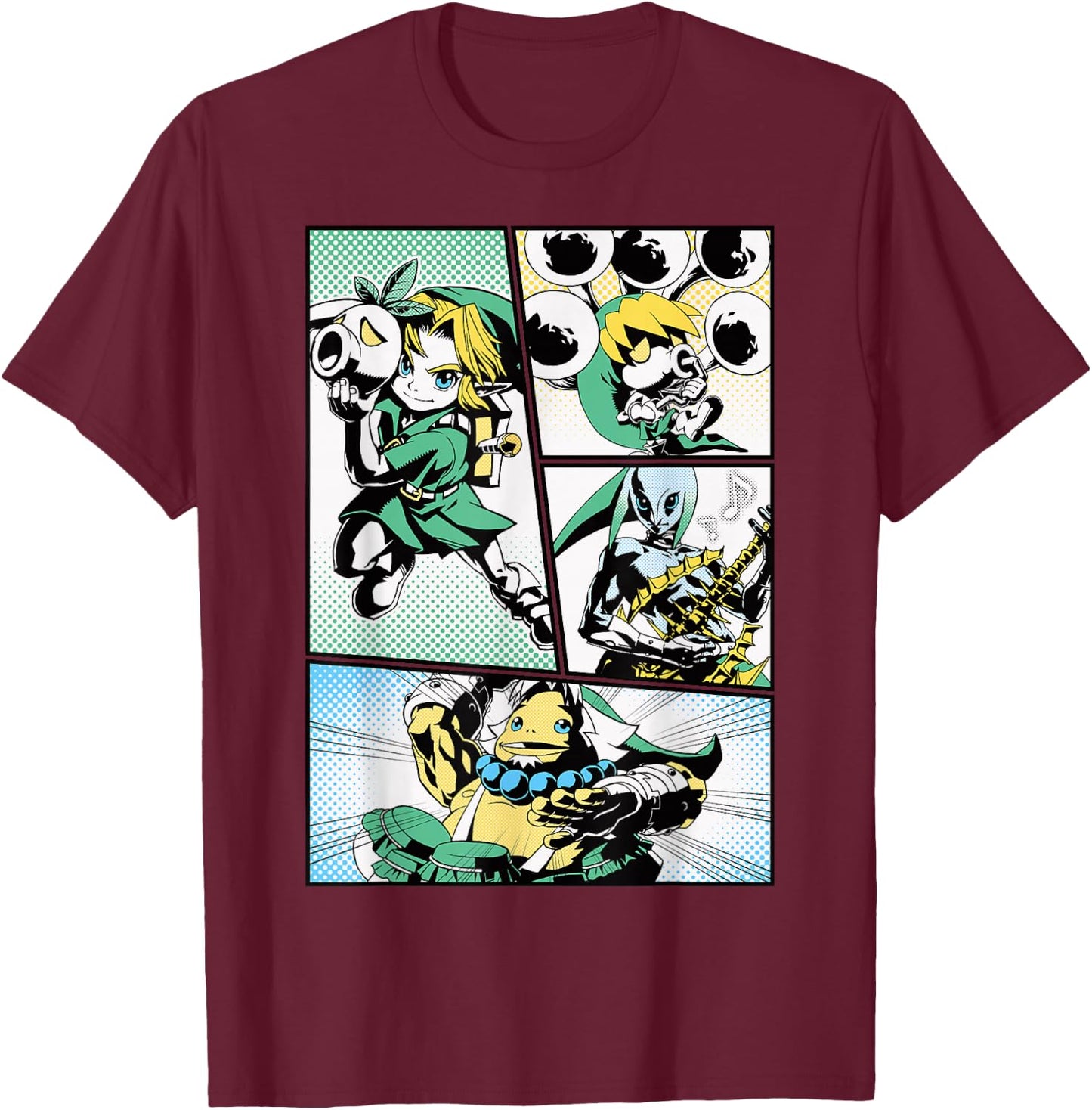 Nintendo Zelda Link Manga Comic Panels Graphic T-Shirt - T-Shirt | Maroon