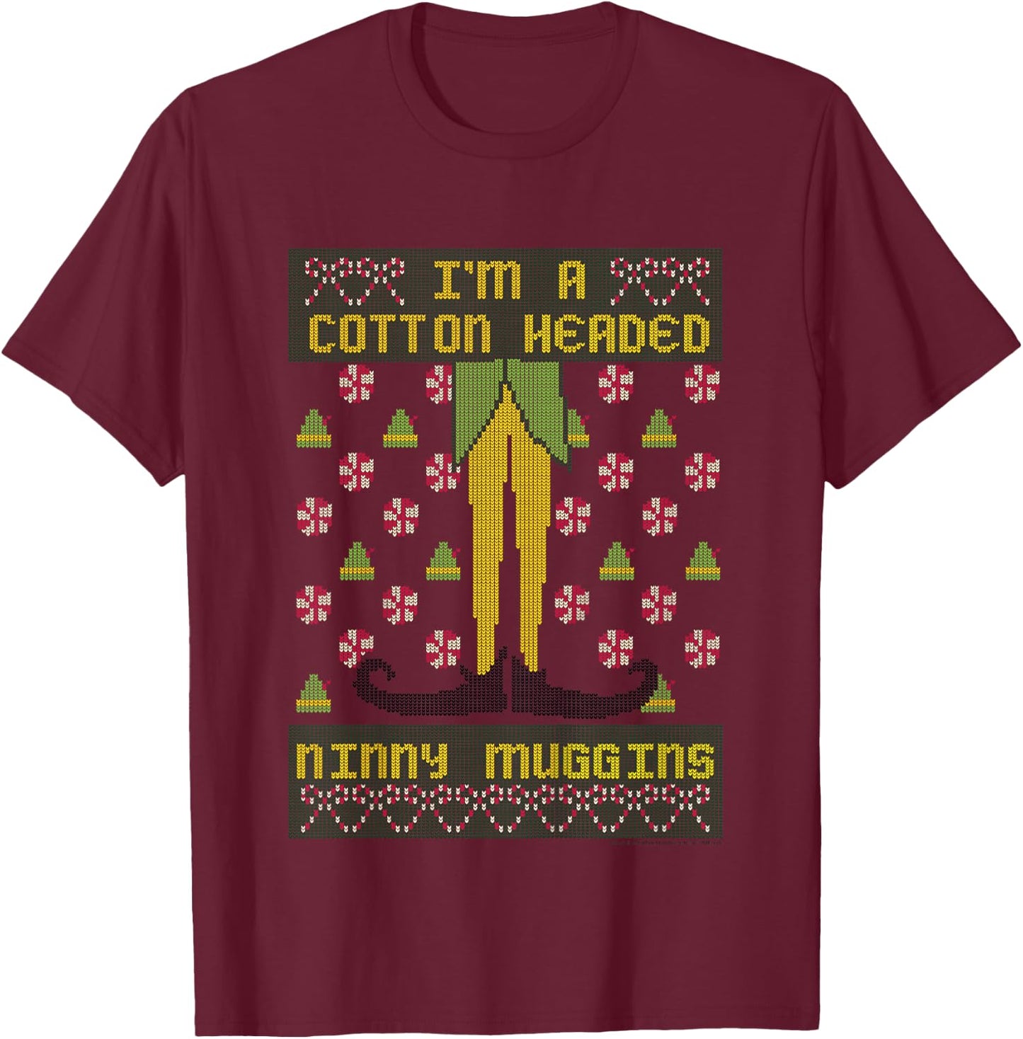 Kids Elf Buddy Cotton Headed Ninny Muggins Holiday Pattern T-Shirt - T-Shirt | Maroon