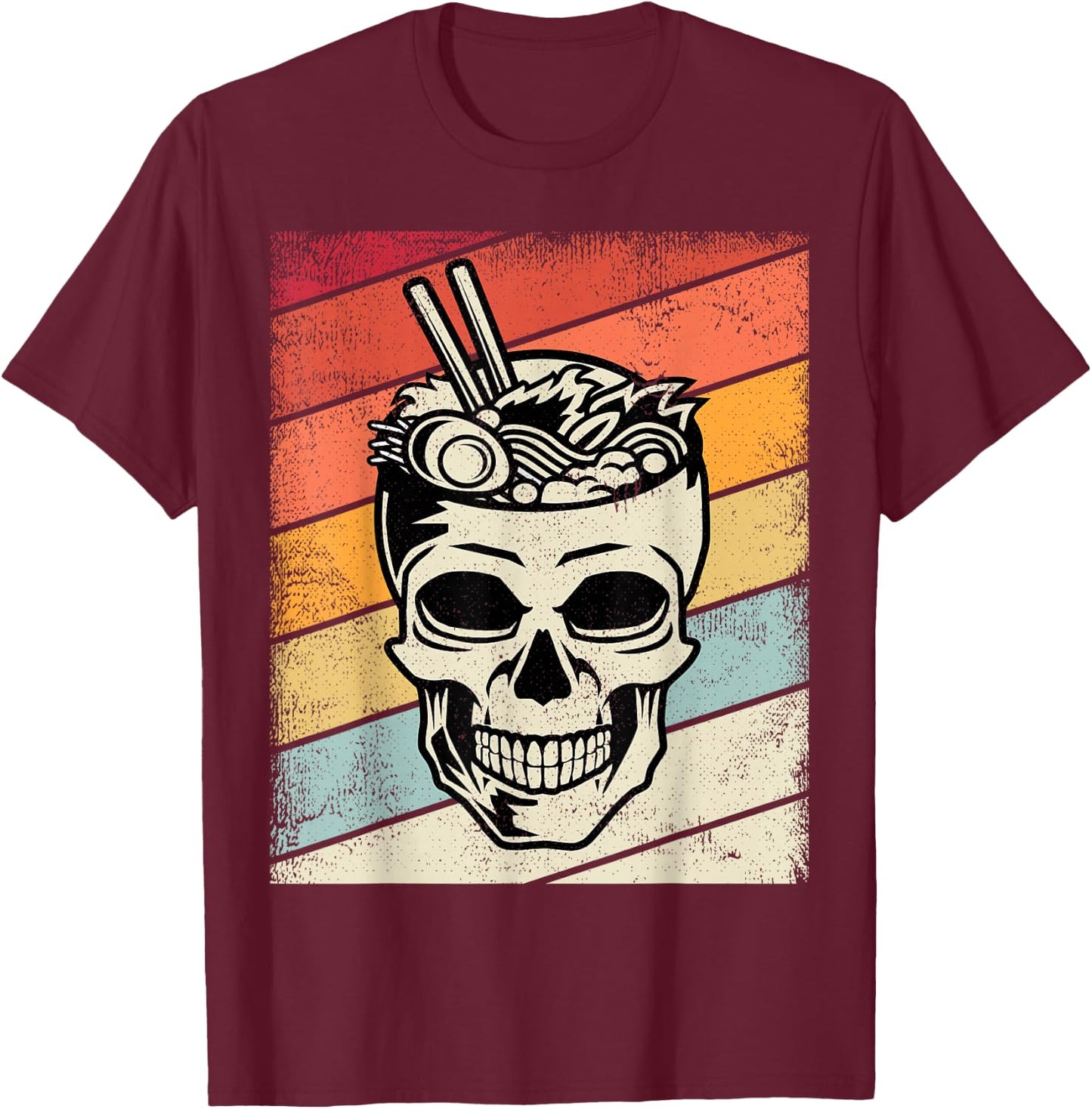 Vintage Ramen Noodles Skull Retro Graphic Kids, Youth T-Shirt - T-Shirt | Maroon