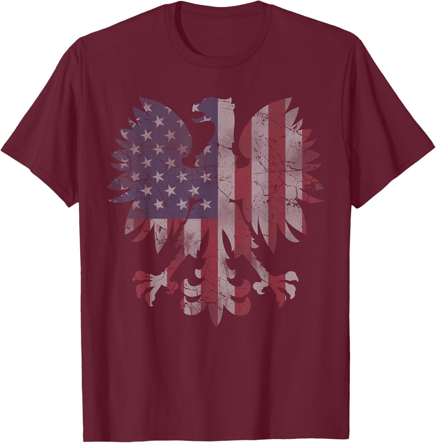 Retro Fade Polish American Flag Eagle Heritage Men Women T-Shirt - T-Shirt | Maroon