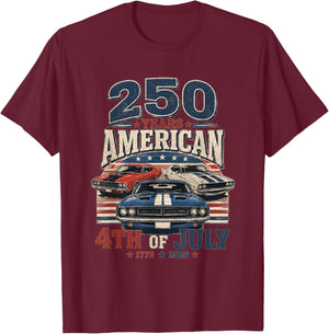 4th of July Vintage Classic Muscle Car 250th Anniversary USA T-Shirt - T-Shirt | Maroon