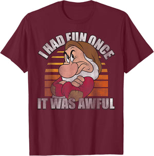 Disney Snow White Grumpy I Had Fun Once It was Awful Small T-Shirt - T-Shirt | Maroon