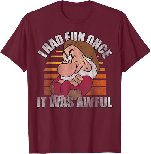 Disney Snow White Grumpy I Had Fun Once It was Awful Small T-Shirt - T-Shirt | Maroon