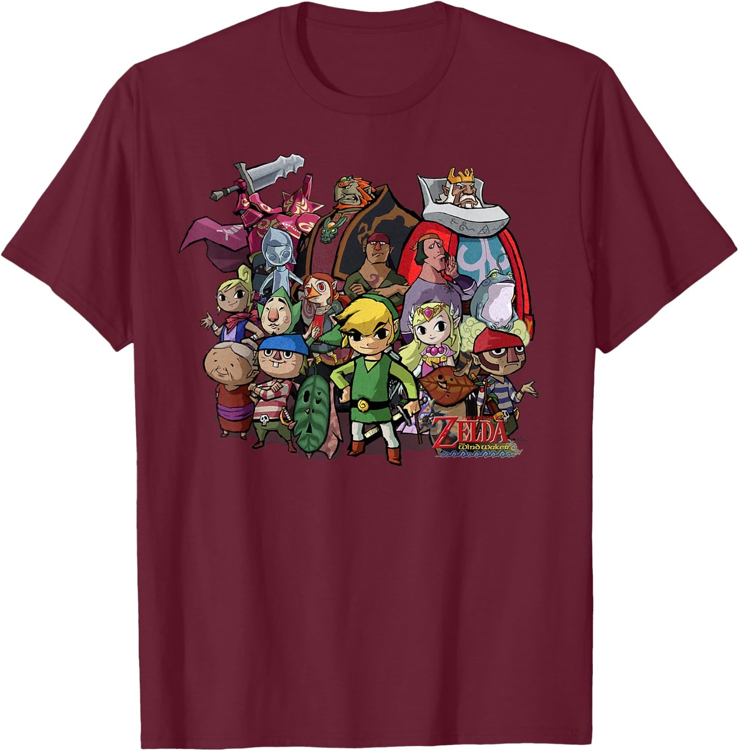 Nintendo Zelda The Windwaker Group Shot Graphic T-Shirt - T-Shirt | Maroon