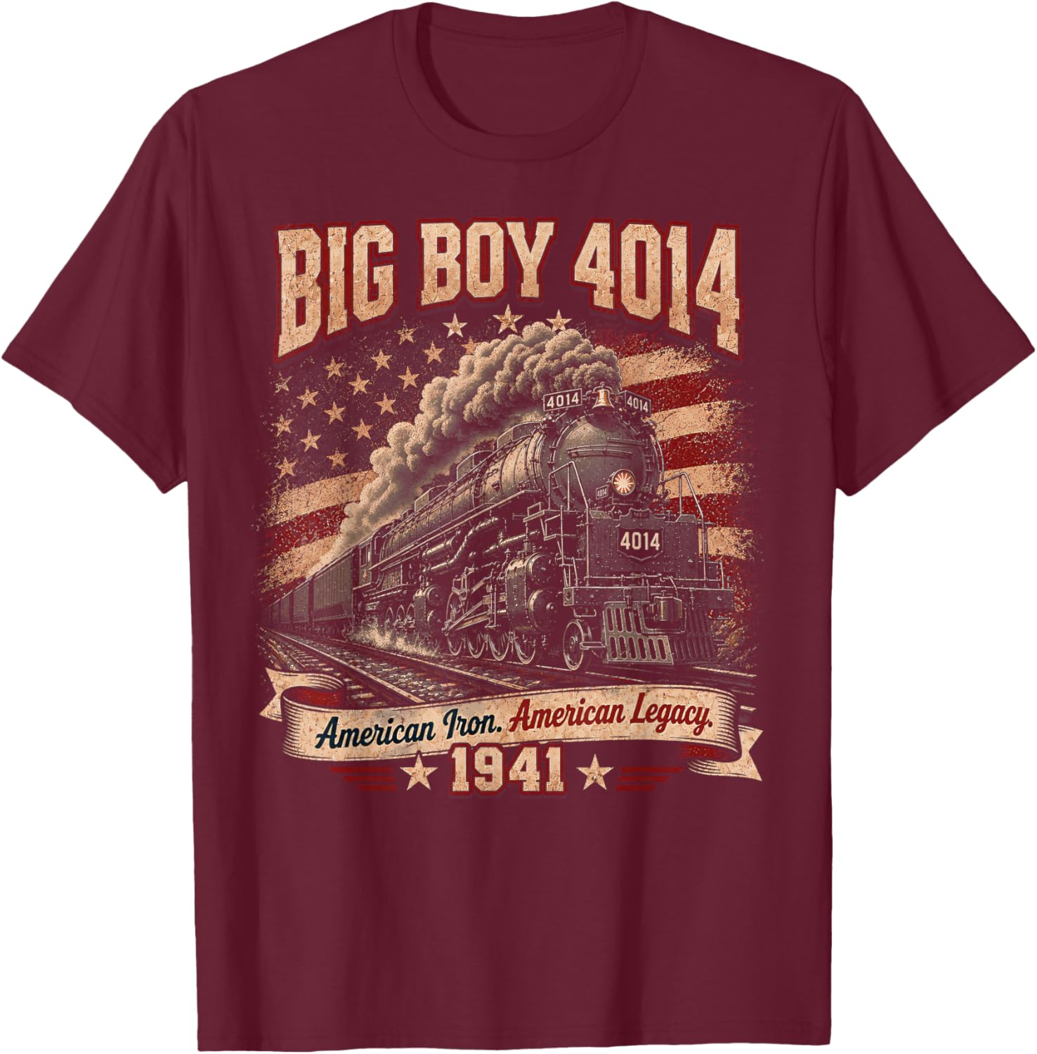 Big Boy 4014 Vintage Steam Locomotive Railroad Train Engine T-Shirt - T-Shirt | Maroon