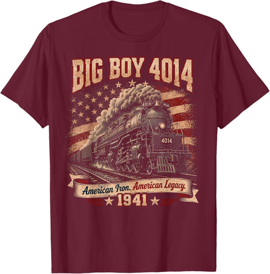 Big Boy 4014 Vintage Steam Locomotive Railroad Train Engine T-Shirt - T-Shirt | Maroon