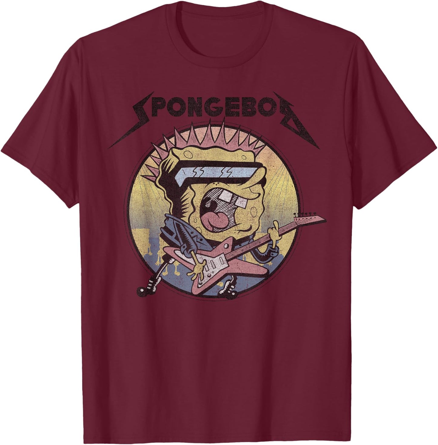SpongeBob SquarePants Heavy Metal Rock Short Sleeve T-Shirt - T-Shirt | Maroon