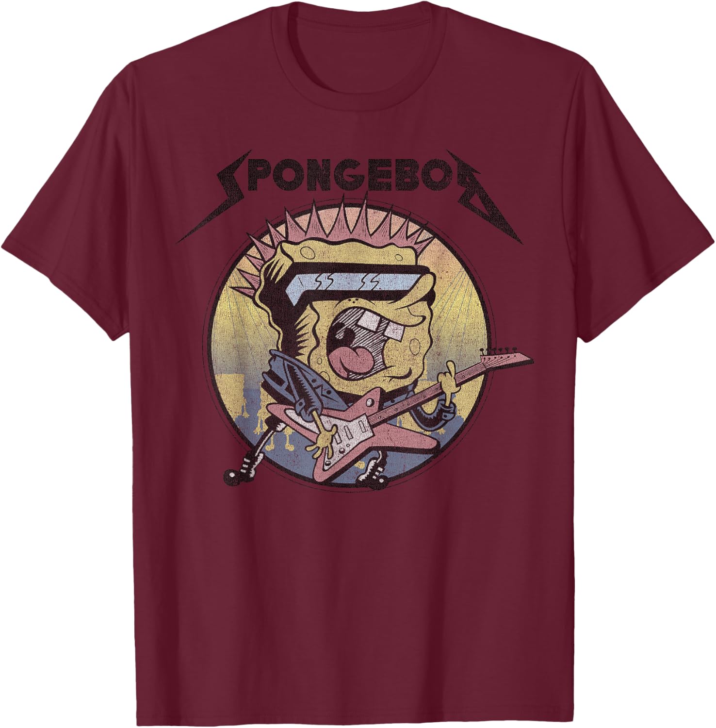 SpongeBob SquarePants Heavy Metal Rock Short Sleeve T-Shirt - T-Shirt | Maroon