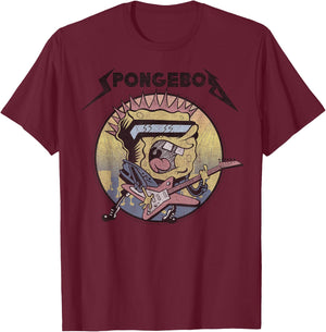 SpongeBob SquarePants Heavy Metal Rock Short Sleeve T-Shirt - T-Shirt | Maroon