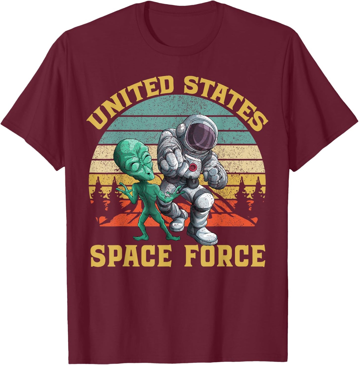 Retro US Space Force Graphic Vintage Sunset Alien Punch Gift T-Shirt - T-Shirt | Maroon