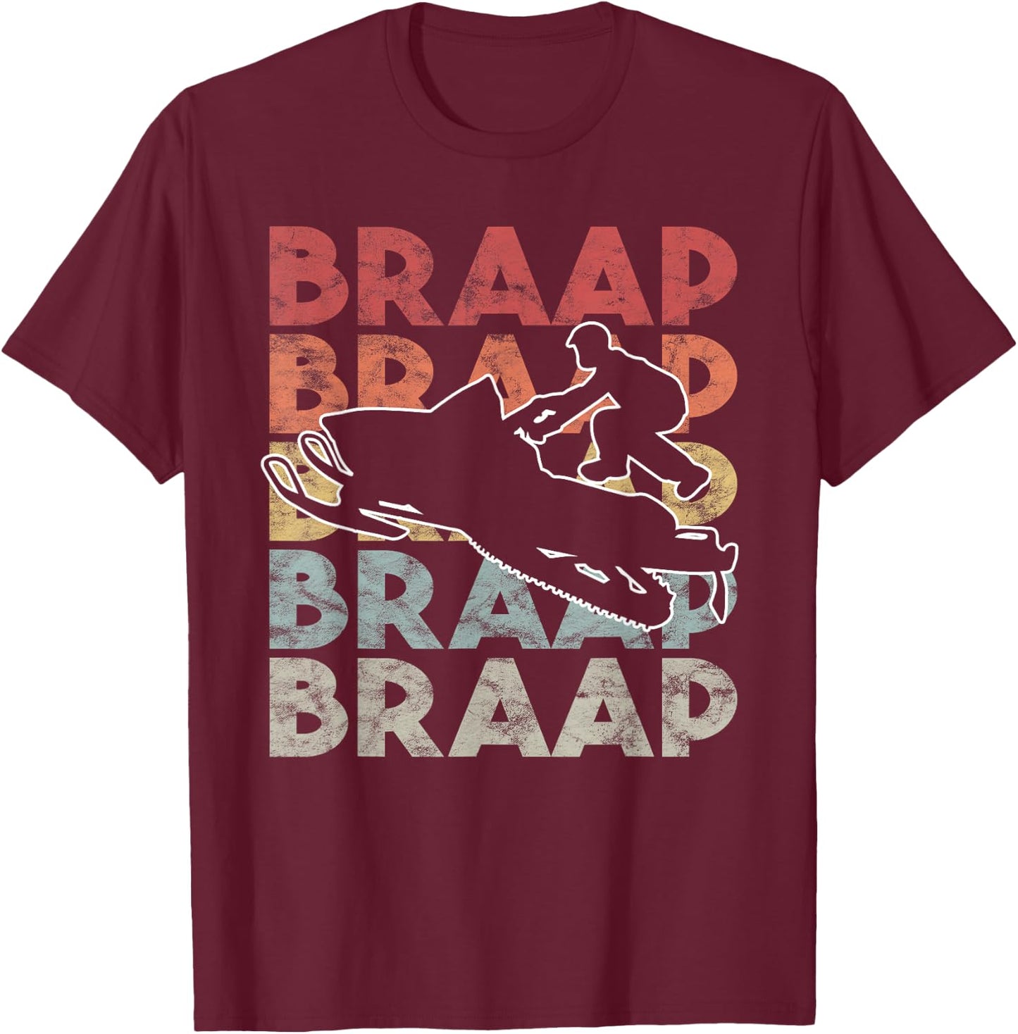 Vintage Braap Snowmobile I Retro Snow Sled Gift T-Shirt - T-Shirt | Maroon