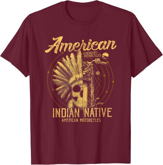 American Native Indian American Motorcycle Gift T-Shirt - T-Shirt | Maroon