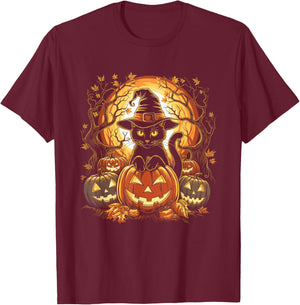 Halloween Black Cat Pumpkin Witch Cat Scary Halloween T-Shirt - T-Shirt | Maroon