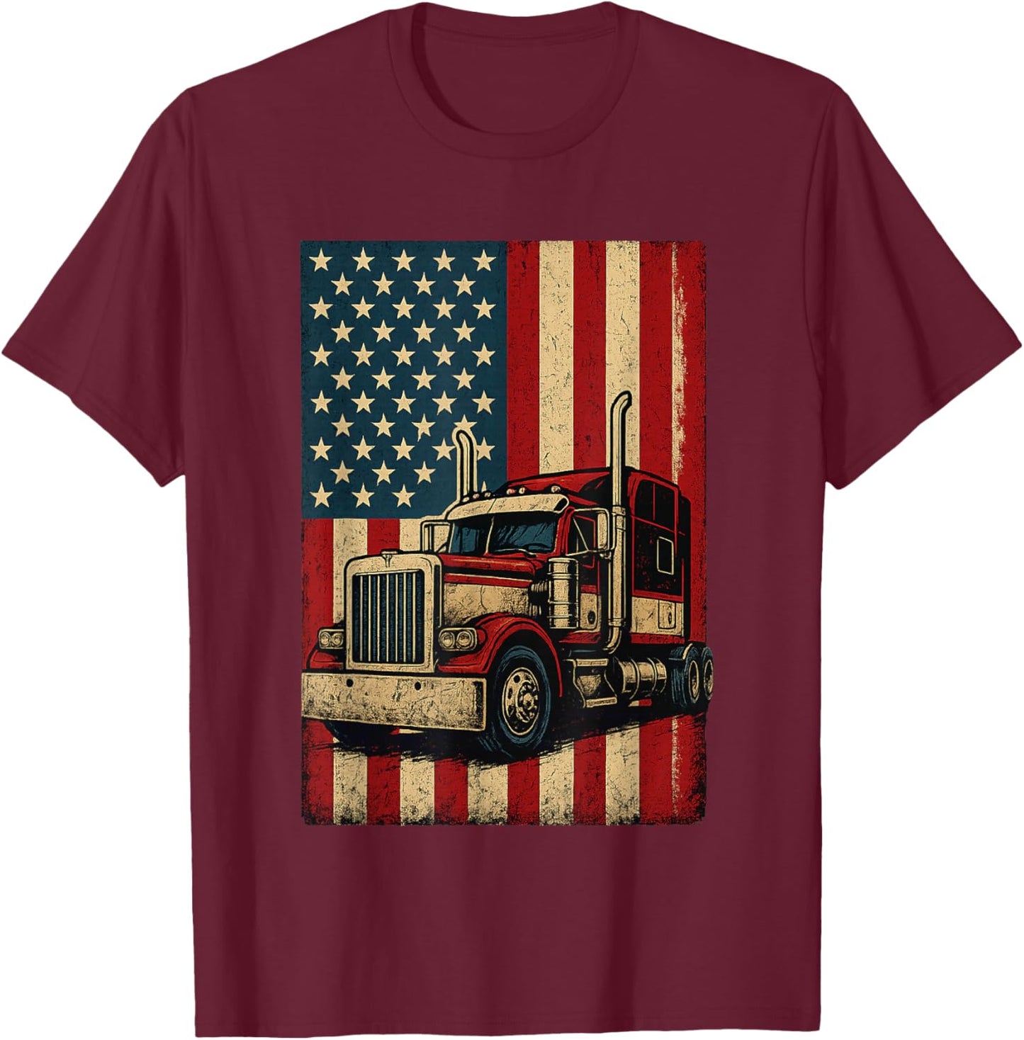 Truck Driver USA Flag Patriotic Trucker T-Shirt - T-Shirt | Maroon