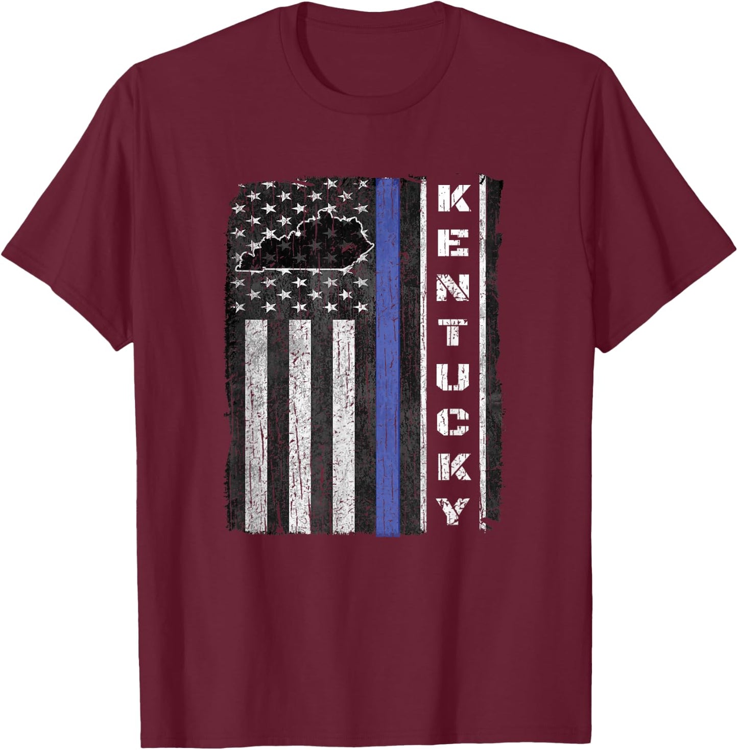 Kentucky Thin Blue Line Police Week USA Flag Gift Dad Cop T-Shirt - T-Shirt | Maroon